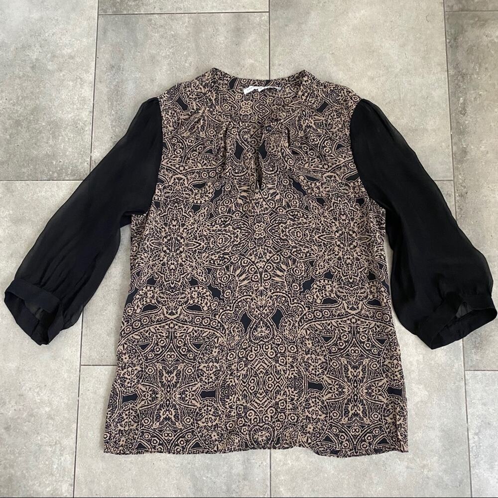 Charlotte Ronson black tan silk blouse Size 2